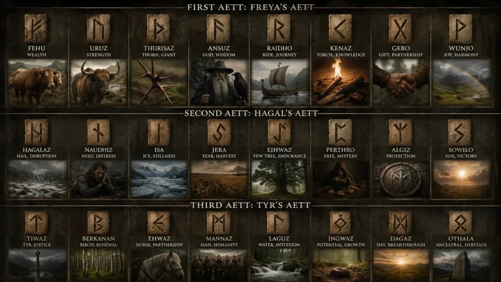 Elder Futhark runes chart Norse wisdom